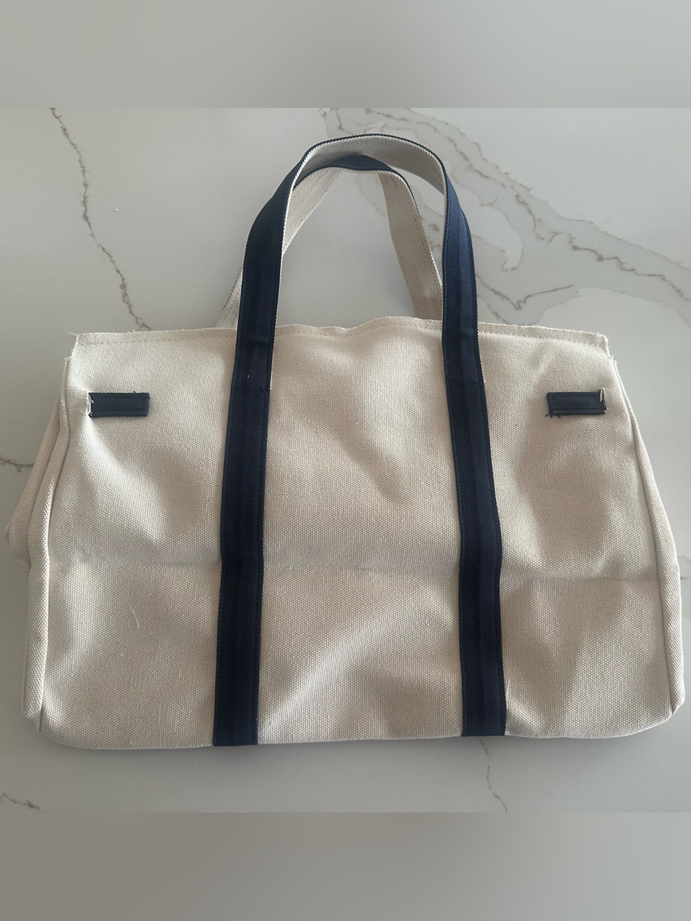 Boatkin Canvas Two-Tone Tote Bag - Navy with Gold Hardware - Picture 3 of 8